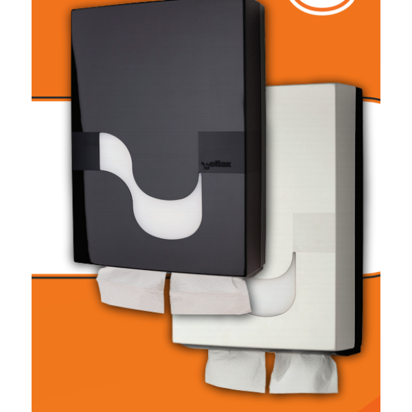 Dispenser hartie igienica pliata, 2 rezerve de hartie, Megamini Double, culoare neagra