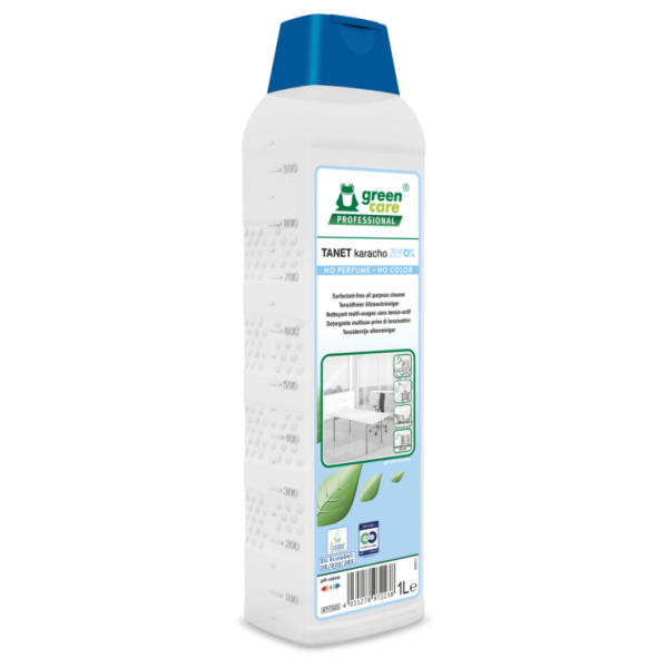 tanet-karacho-zero-1l-side-left-web-detail Detergent ecologic concentrat, Tanet Karacho Zero, Green Care, pentru mobila,usi, pardoseli, covoare, tapiserii, textile, 1L, certificat Ecolabel, Cradle-to-Cradle, CLP Free, Biodegradabil complet