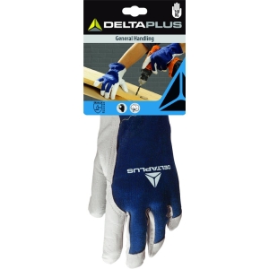 Mănușă preformată palmă piele/dos material textil - Capră, culoare Natural-Albastru