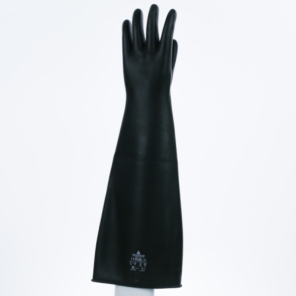 Mănușă impermeabilă fără fixare, neimpregnată cu pudră - Latex neted - Lungime :  600   mm , culoare Negru