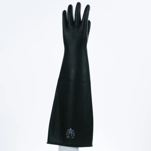 Mănușă impermeabilă fără fixare, neimpregnată cu pudră - Latex neted - Lungime : 600 mm , culoare Negru