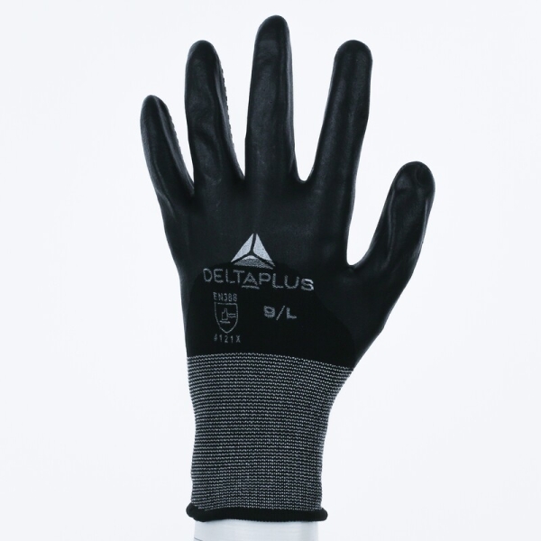 Mănușă tricotată cu strat protector - Poliester, Spandex - Nitril neted - Calibru : 15, culori: Negru