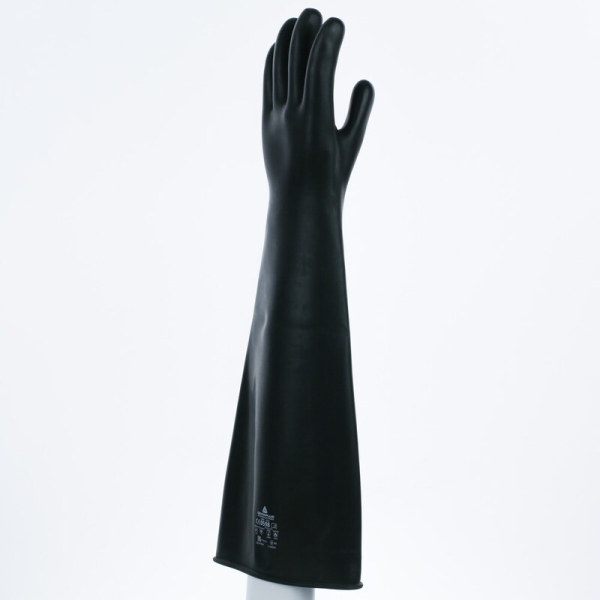 Mănușă impermeabilă fără fixare, neimpregnată cu pudră - Latex neted - Lungime :  600   mm , culoare Negru