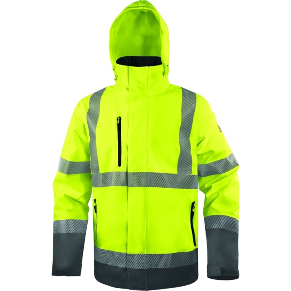 Geacă impermeabilă, de înaltă vizibilitate -  Ripstop - 100% poliester - 2 straturi laminate, Membrană PU | Căptuşeală: Tafta - 100% poliester, culori: Galben fluorescent-Gri, Portocaliu Fluo-Gri