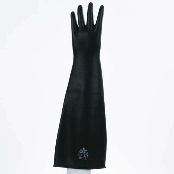 Mănușă impermeabilă fără fixare, neimpregnată cu pudră - Latex neted - Lungime :  600   mm , culoare Negru