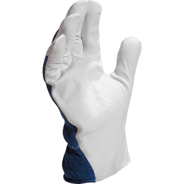Mănușă preformată palmă piele/dos material textil - Capră, culoare Natural-Albastru