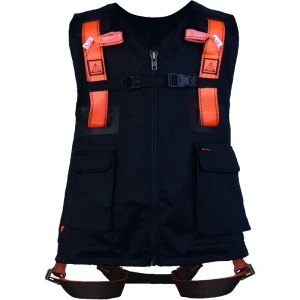 Ham anticădere cu vestă de lucru nedetașabilă - Oțel, Poliester - Punct de prindere pentru oprirea căderii: Dorsal, Sternal, culori: Negru