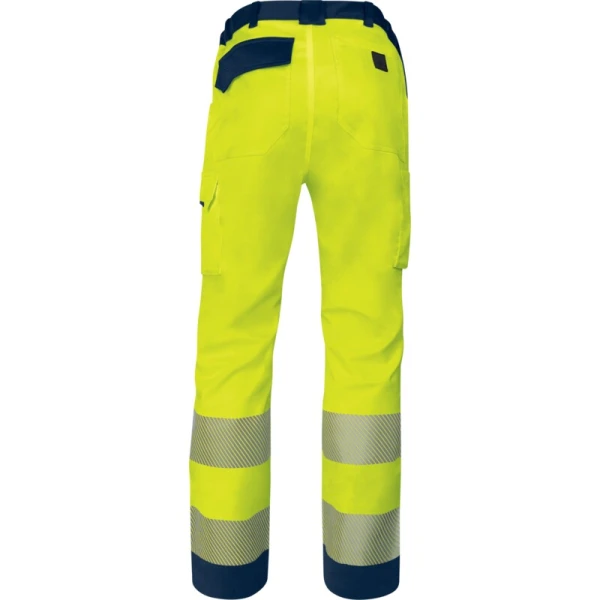 Pantaloni de lucru de înaltă vizibilitate - Twill - 77% poliester 20% bumbac 3% elastan - 260 g/m², culori: Galben fluorescent-Bleumarin, Portocaliu fluorescent-Bleumar