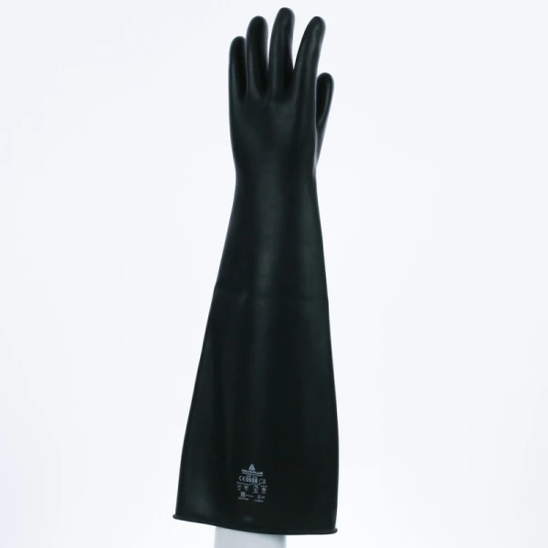 Mănușă impermeabilă fără fixare, neimpregnată cu pudră - Latex neted - Lungime : 600 mm , culoare Negru