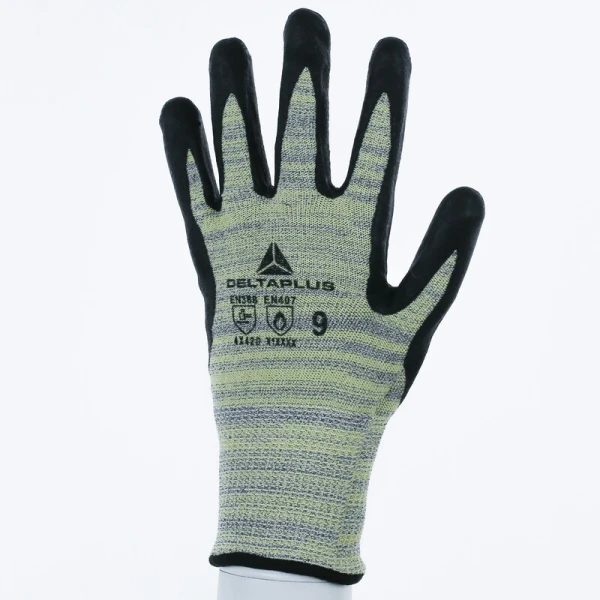Mănușă tricotată cu strat protector - HEATnocut - Spumă de nitril - Calibru : 13, culori: Galben-Gri-Negru
