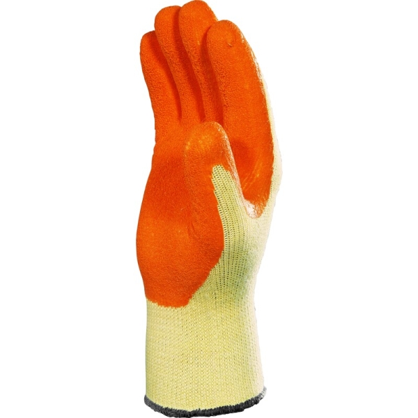 Mănușă tricotată cu strat protector - Poliester - Latex texturat aderent - Calibru : 10, culori: Galben-Portocaliu
