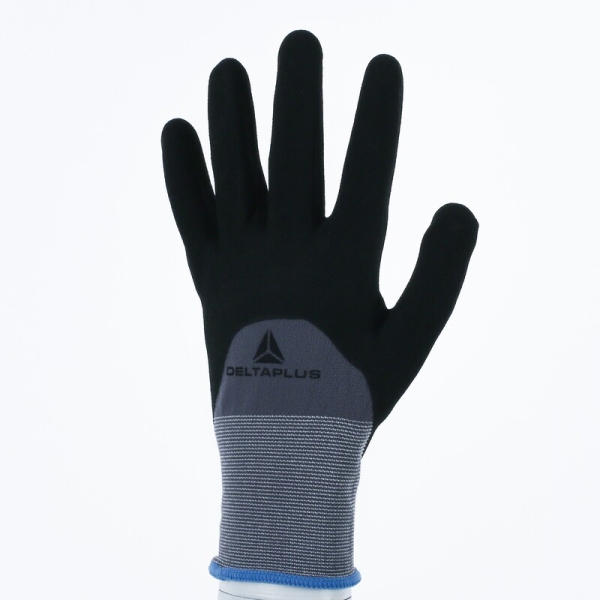 Mănușă tricotată cu strat protector - Poliamidă, Spandex - Polimer apă neted - Calibru : 15, culori: Gri-Negru