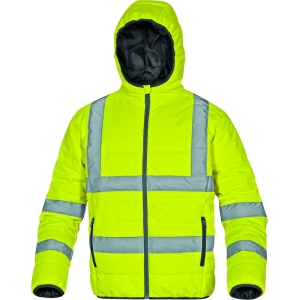 Jachetă de puf hidrofugă de înaltă vizibilitate -  Ripstop - 100% poliester - Acoperire poliuretanică, 2 straturi laminate | Căptuşeală: Tafta - 100% poliester, culori: Galben fluorescent, Portocaliu fluorescent