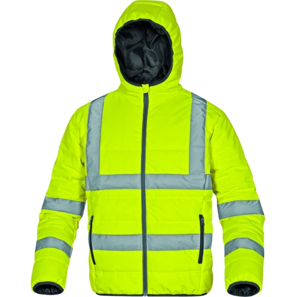 Jachetă de puf hidrofugă de înaltă vizibilitate -  Ripstop - 100% poliester - Acoperire poliuretanică, 2 straturi laminate | Căptuşeală: Tafta - 100% poliester, culori: Galben fluorescent, Portocaliu fluorescent