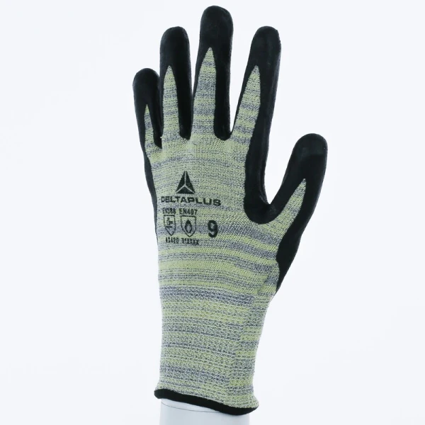 Mănușă tricotată cu strat protector - HEATnocut - Spumă de nitril - Calibru : 13, culori: Galben-Gri-Negru