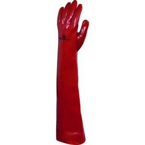 Mănușă impermeabilă cu fixare - Bumbac - PVC neted - Lungime :  600   mm , culoare Roșu