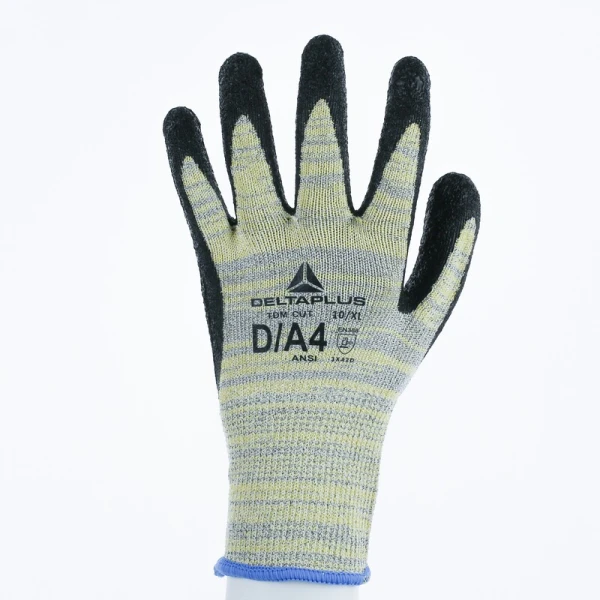 Mănușă tricotată cu strat protector - HEATnocut - Latex texturat aderent - Calibru : 10, culori: Galben-Gri-Negru