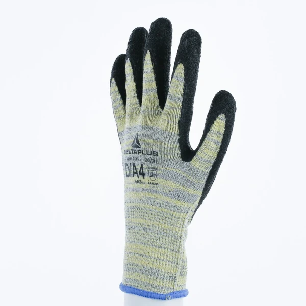 Mănușă tricotată cu strat protector - HEATnocut - Latex texturat aderent - Calibru : 10, culori: Galben-Gri-Negru