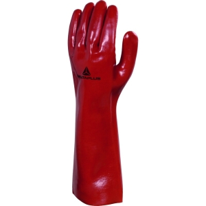 Mănușă impermeabilă cu fixare - Bumbac - PVC neted - Lungime :  400   mm , culoare Roșu