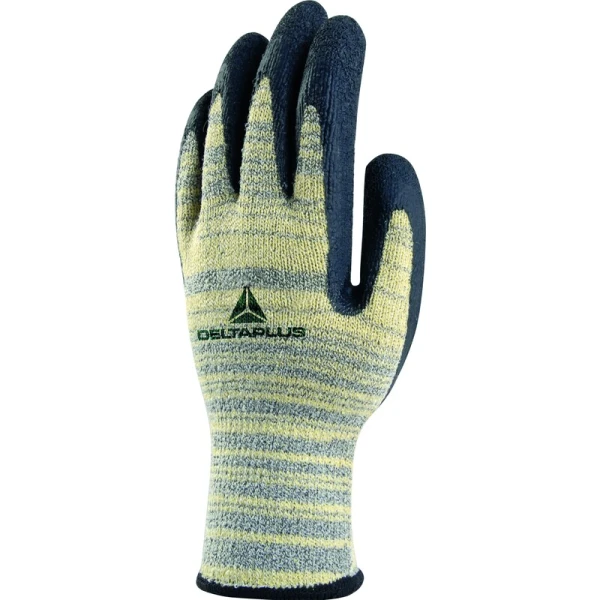 Mănușă tricotată cu strat protector - HEATnocut - Latex texturat aderent - Calibru : 10, culori: Galben-Gri-Negru