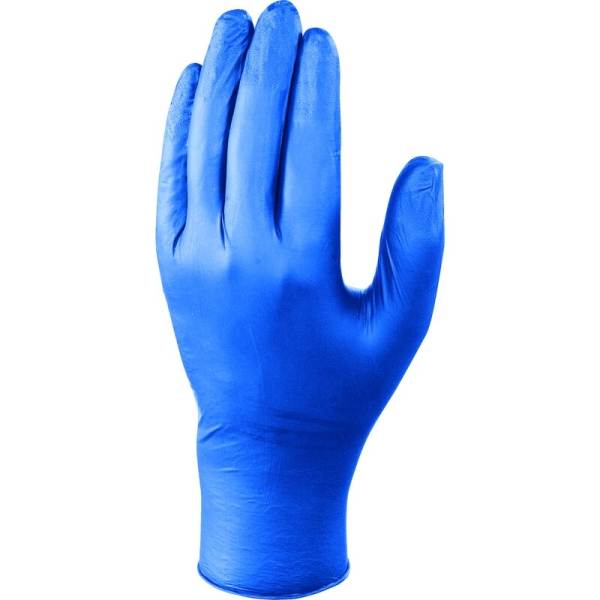 Mănușă impermeabilă de unică folosință neimpregnată cu pudră - Nitril neted - Lungime :  240   mm  - Cutie de 100, culori: Albastru