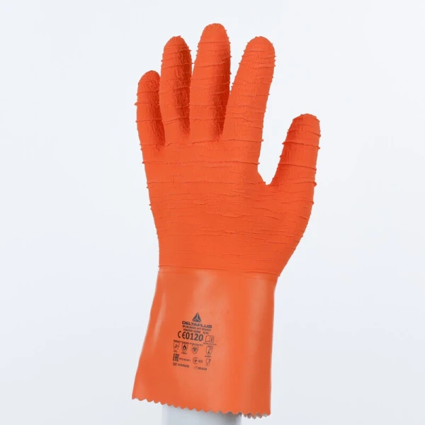 Mănușă impermeabilă cu fixare - Latex texturat aderent - Lungime : 300 mm , culori: Portocaliu