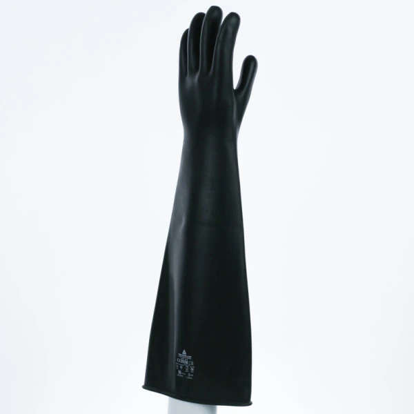 Mănușă impermeabilă fără fixare, neimpregnată cu pudră - Latex neted - Lungime : 600 mm , culoare Negru