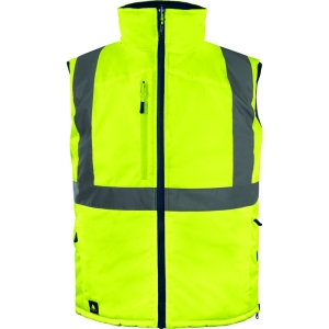Vestă călduroasă de înaltă vizibilitate -  Oxford - 100% poliester - Acoperire poliuretanică | Ripstop - 100% poliamidă - Acoperire poliuretanică, culori: Galben fluorescent-Bleumarin, Portocaliu fluorescent-Bleumar