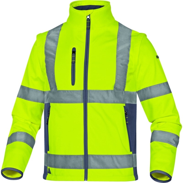 Softshell hidrofug 2 în 1 de înaltă vizibilitate -  Softshell - 100% poliester - Membrană TPU, 3 straturi laminate, culori: Galben fluorescent-Gri, Portocaliu Fluo-Gri