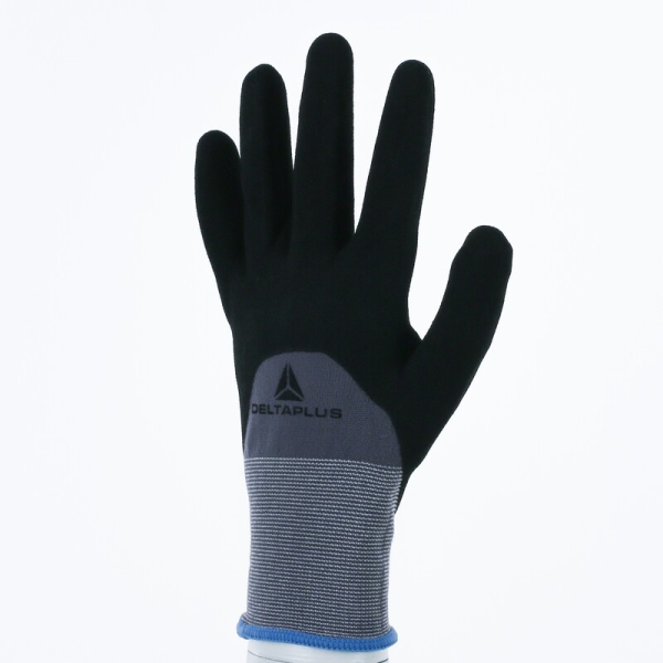 Mănușă tricotată cu strat protector - Poliamidă, Spandex - Polimer apă neted - Calibru : 15, culori: Gri-Negru