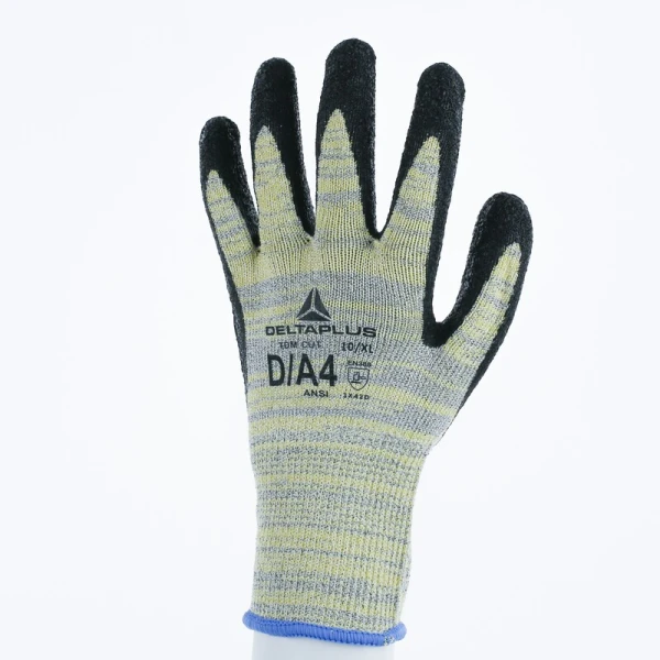Mănușă tricotată cu strat protector - HEATnocut - Latex texturat aderent - Calibru : 10, culori: Galben-Gri-Negru