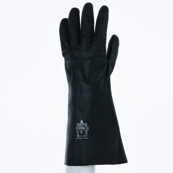 Mănușă impermeabilă cu fixare - Bumbac - Neopren neted - Calibru : 10 - Lungime :  380   mm , culori: Negru