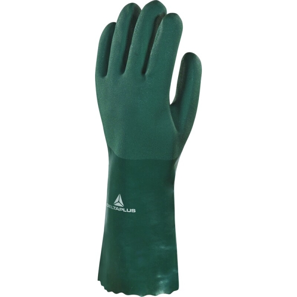 Mănușă impermeabilă cu fixare - Bumbac - Înveliș dublu din PVC - Lungime :  350   mm , culori: Verde