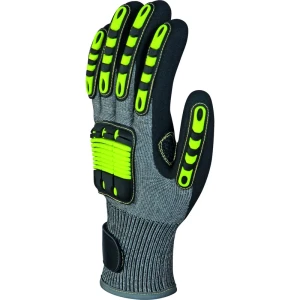Mănușă tricotată cu strat protector - HDPE, Kevlar - Strat dublu de nitril, culori: Galben-Gri-Negru