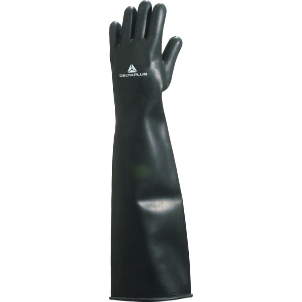 Mănușă impermeabilă fără fixare, neimpregnată cu pudră - Latex neted - Lungime :  600   mm , culoare Negru