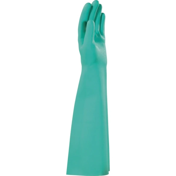 Mănușă impermeabilă fără fixare, neimpregnată cu pudră - Nitril neted - Lungime : 460 mm , culori: Verde
