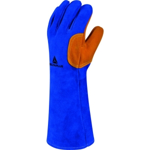 Mănușă preformată palmă piele/dos piele - Bumbac, Kevlar - Bovină - Lungime :  400   mm , culori: Albastru-Galben