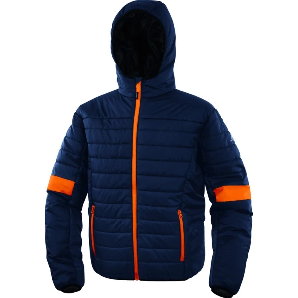 Geacă de puf hidrofugă -  Ripstop - 100% poliamidă - Acoperire poliuretanică | Căptuşeală: Tafta - 100% poliester, culori: Bleumarin-Portocaliu, Gri-Negru, Negru-Galben