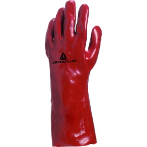 Mănușă impermeabilă cu fixare - Bumbac - PVC neted - Lungime :  350   mm , culoare Roșu