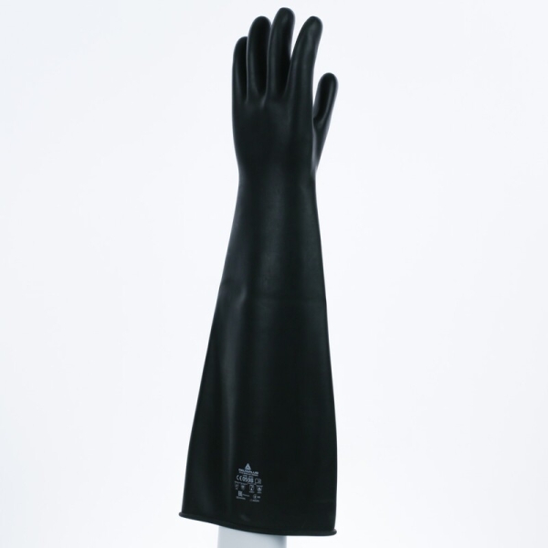 Mănușă impermeabilă fără fixare, neimpregnată cu pudră - Latex neted - Lungime :  600   mm , culoare Negru