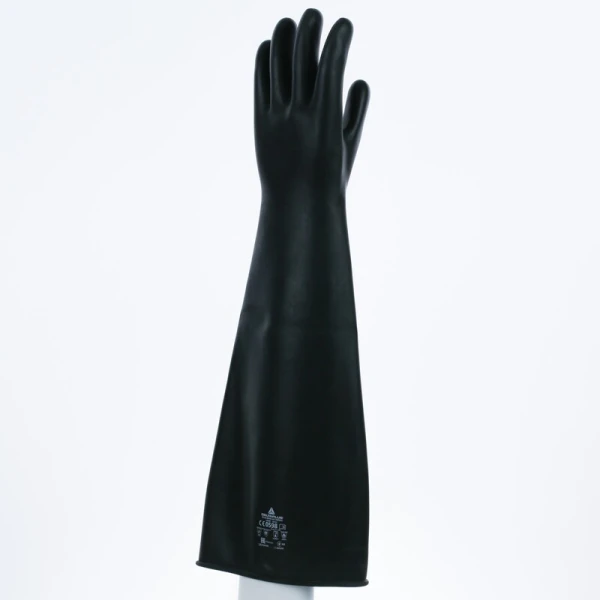 Mănușă impermeabilă fără fixare, neimpregnată cu pudră - Latex neted - Lungime : 600 mm , culoare Negru