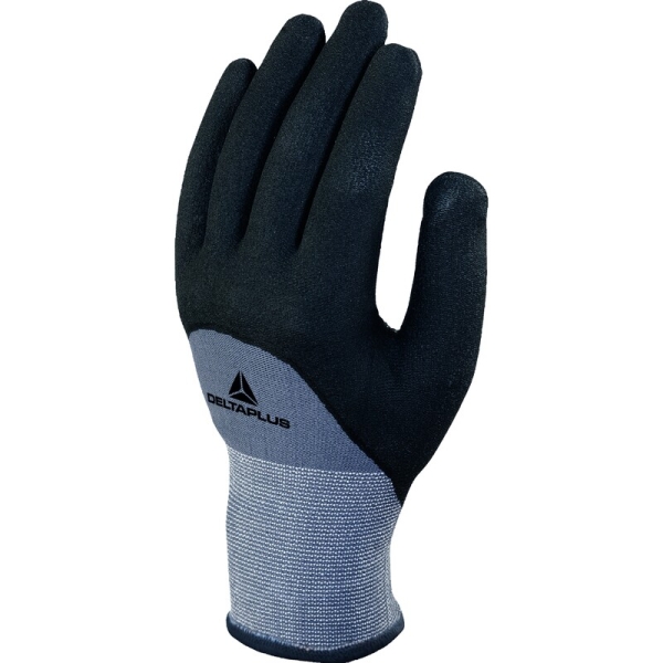 Mănușă tricotată cu strat protector - Poliamidă, Spandex - Polimer apă neted - Calibru : 15, culori: Gri-Negru