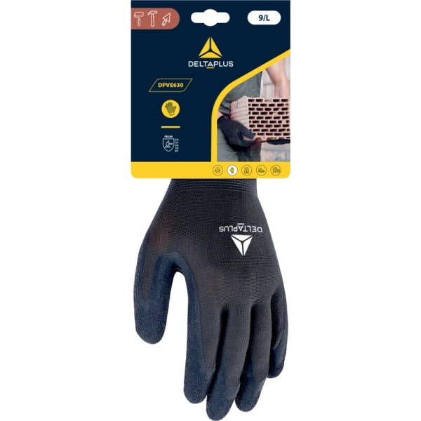 Mănușă tricotată cu strat protector - Poliester - Latex texturat aderent - Calibru : 13, culori: Gri-Negru