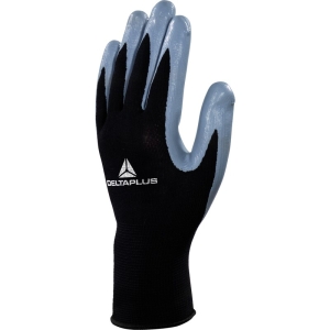 Mănușă tricotată cu strat protector - Poliester - Nitril neted - Calibru : 13, culori: Negru-Gri