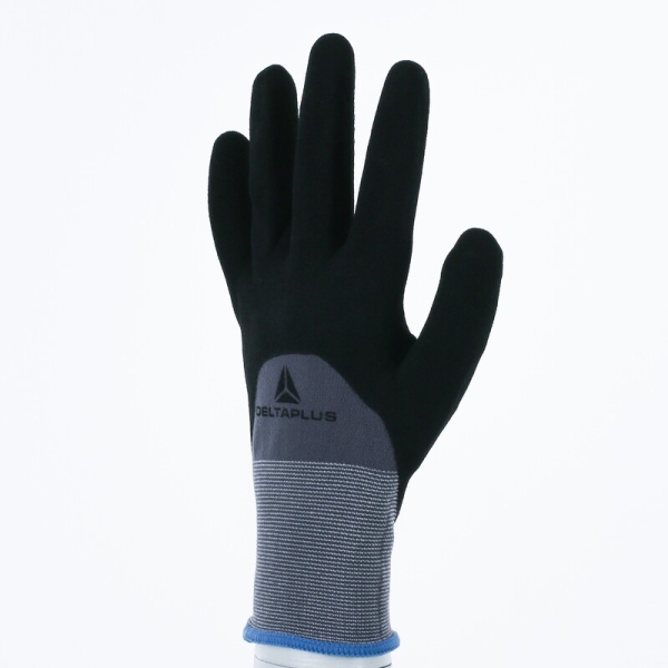 Mănușă tricotată cu strat protector - Poliamidă, Spandex - Polimer apă neted - Calibru : 15, culori: Gri-Negru
