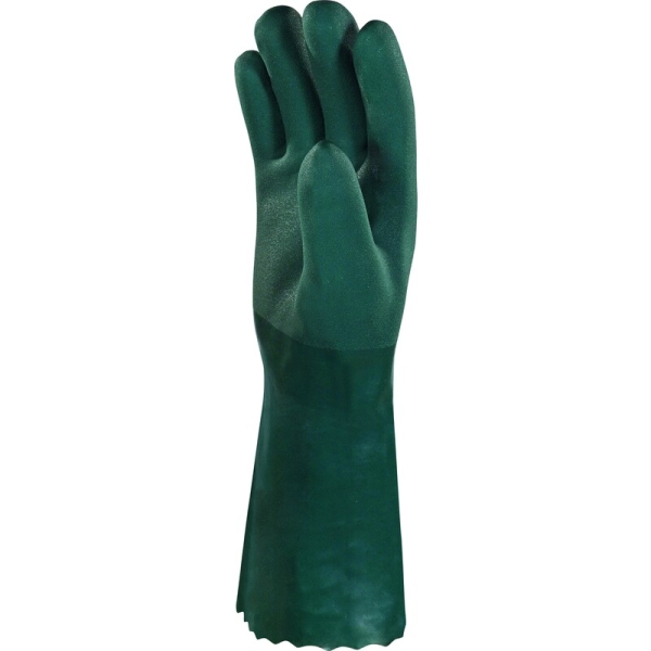 Mănușă impermeabilă cu fixare - Bumbac - Înveliș dublu din PVC - Lungime :  350   mm , culori: Verde
