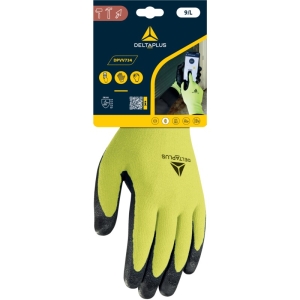 Mănușă tricotată cu strat protector - Poliester, Spandex - Spumă de nitril - Calibru : 15, culori: Galben fluorescent-Negru
