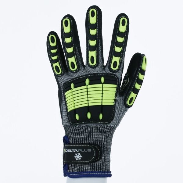 Mănușă tricotată cu strat protector - HDPE, Kevlar - Strat dublu de nitril, culori: Galben-Gri-Negru