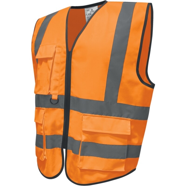 Vestă de avertizare de înaltă vizibilitate -  Tricotaj - 100% poliester reciclat | Plasă - 100% poliester reciclat, culori: Portocaliu fluorescent