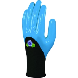 Mănușă tricotată cu strat protector - Poliester - Nitril neted - Calibru : 13, culoare Negru-Albastru